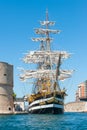 The Italian  Navy sail Tall ship Ã¢â¬ÅAMERIGO VESPUCCIÃ¢â¬Â in the  harbour of Taranto, Royalty Free Stock Photo